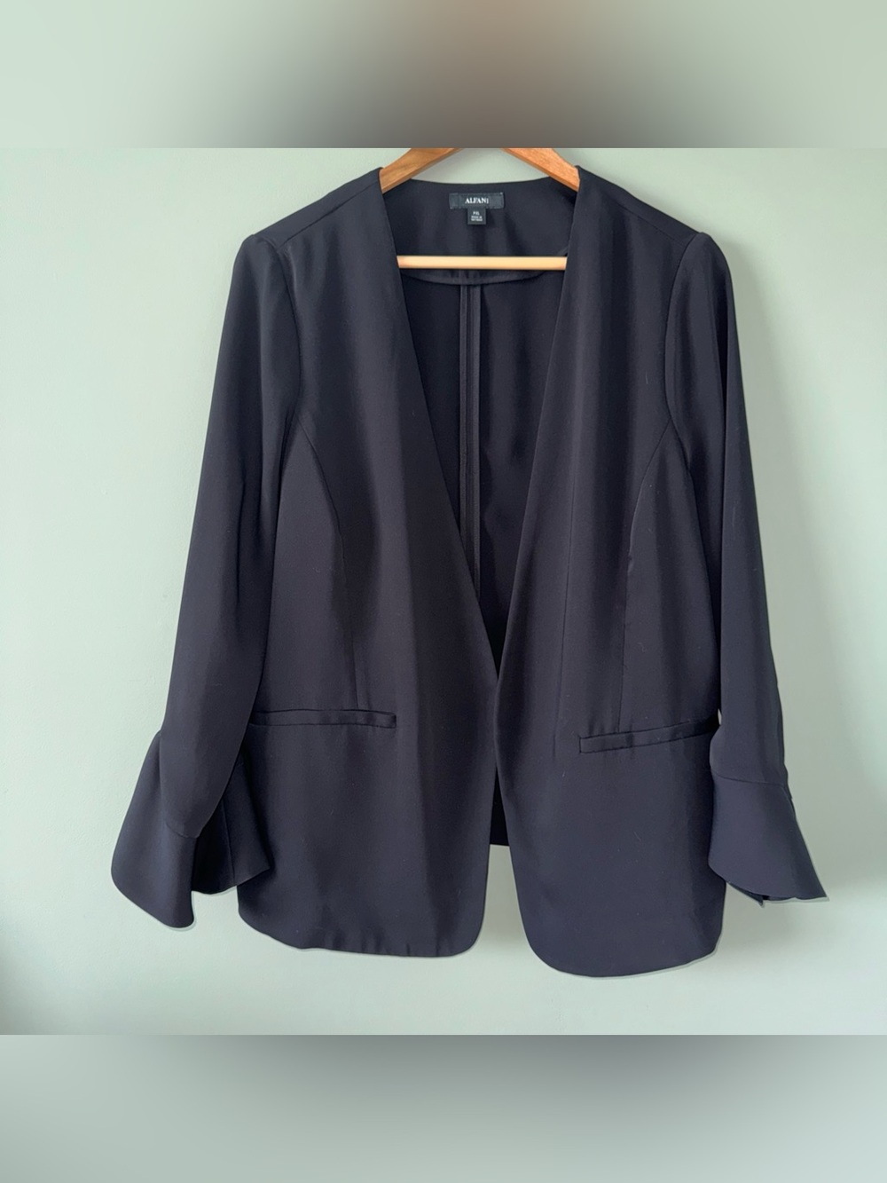 Alfani Petite PXL Black Open Front Lightweight 3/4 Ruffle Sleeve Blazer Jacket
